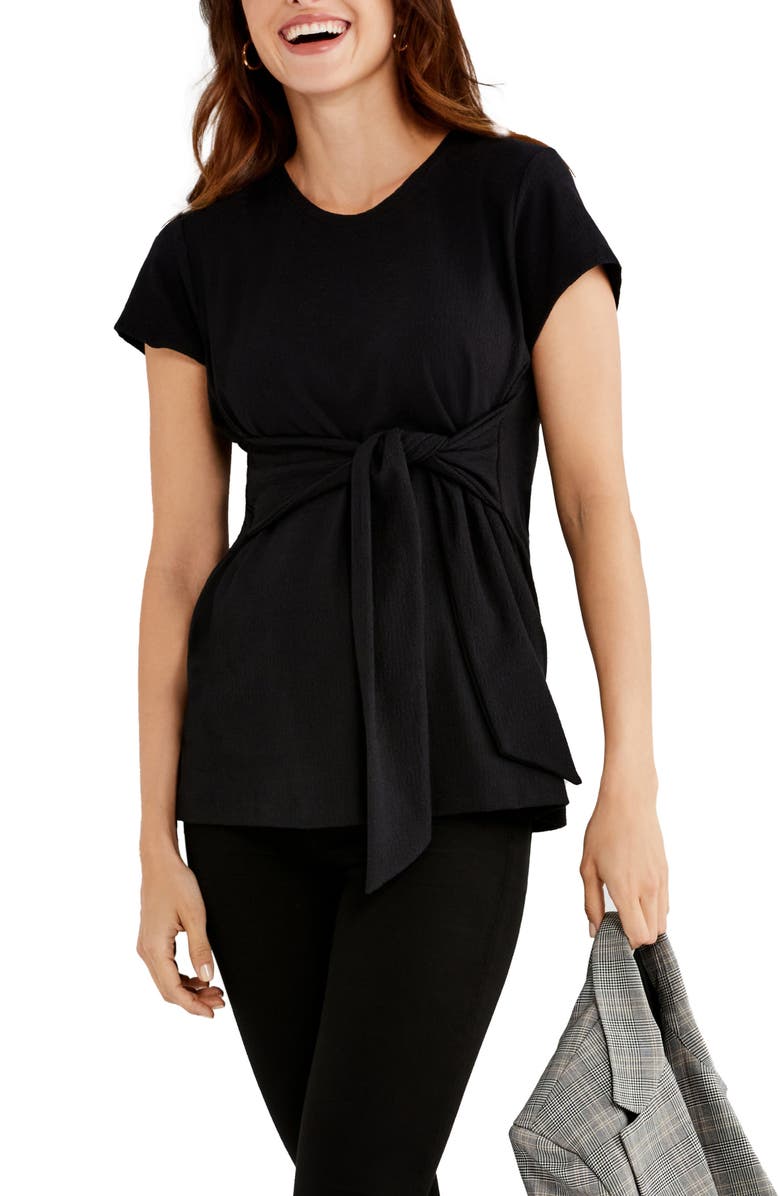 A PEA IN THE POD Tie Front Maternity Top, Main, color, Black