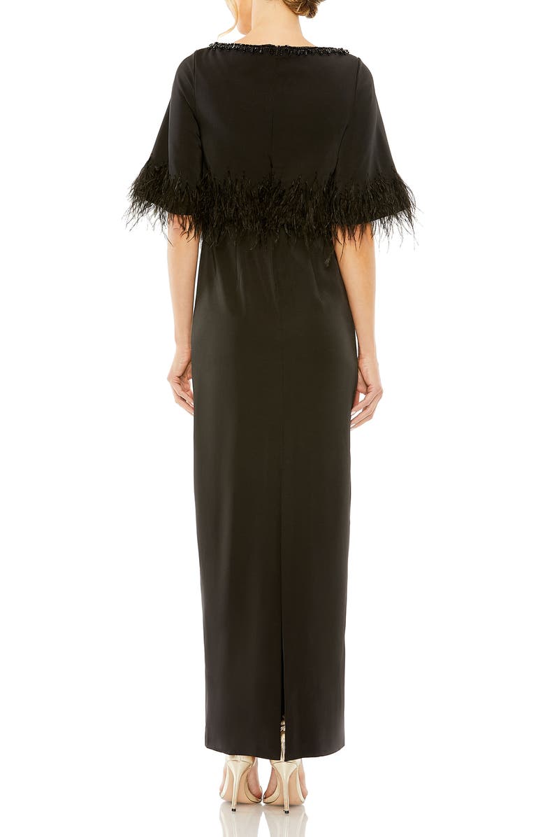 Mac Duggal Hand Beaded Crystal Neck Feather Detail Dress, Alternate, color, Black