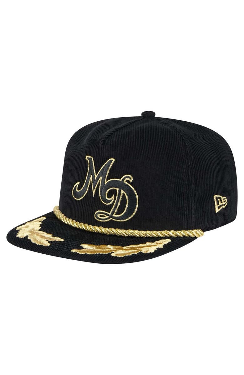 New Era Men's New Era Black Miami Dolphins City Originals Corduroy Skipper Golfer Snapback Hat, Alternate, color, 