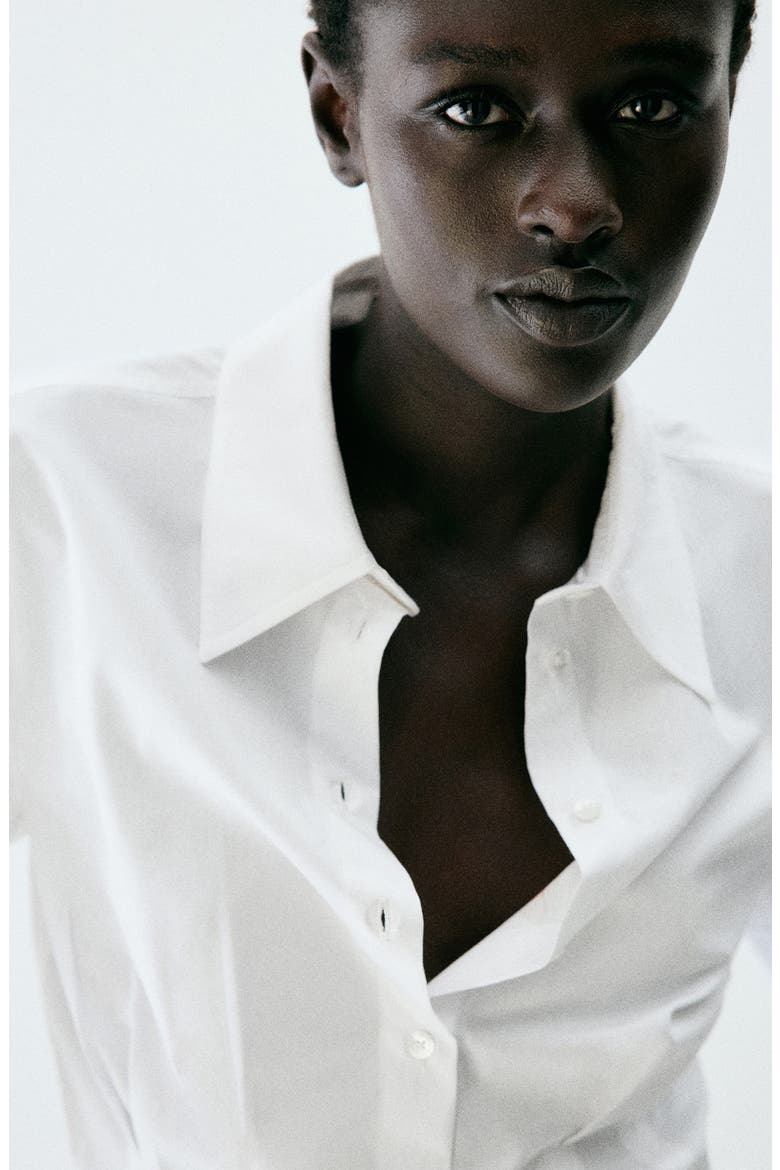 Cropped Cotton Shirt, Alternate, color, OFF WHITE