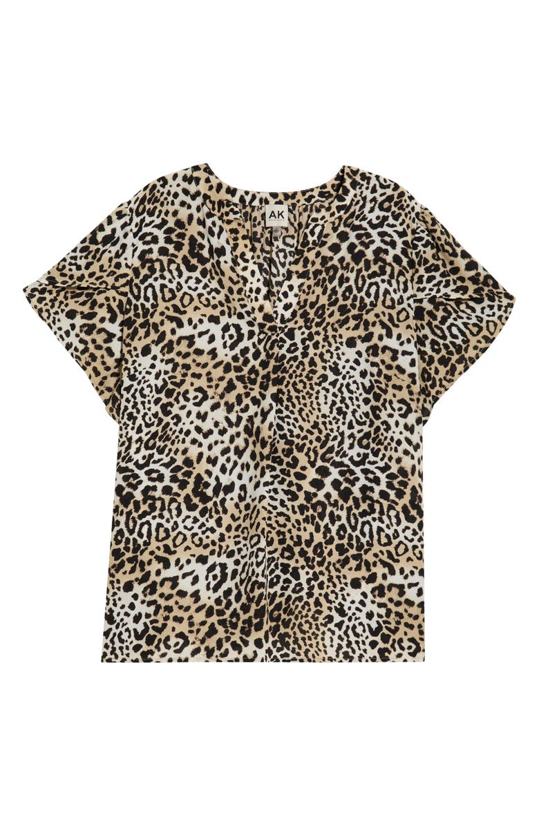 AK ANNE KLEIN Leopard Print Tulip Sleeve Popover Top, Alternate, color, Anne Black Multi