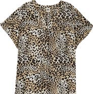 AK ANNE KLEIN Leopard Print Tulip Sleeve Popover Top