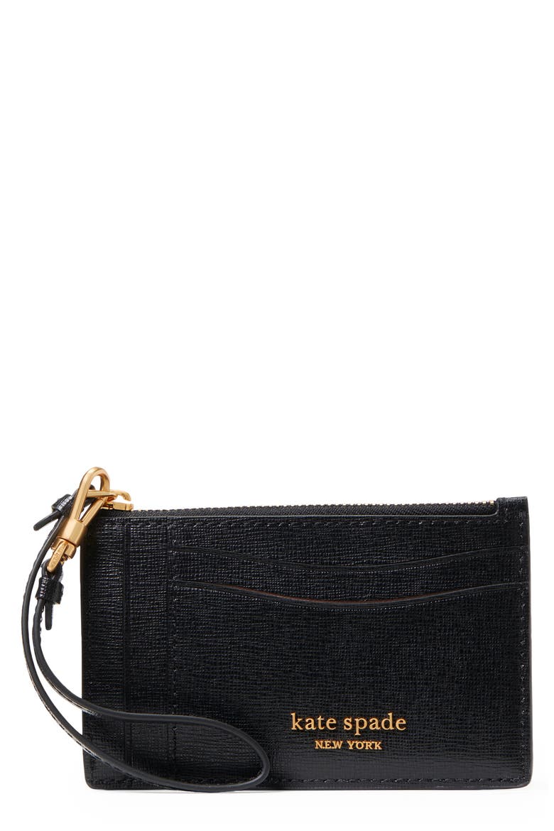 morgan leather wristlet card case, Main, color, BLACK