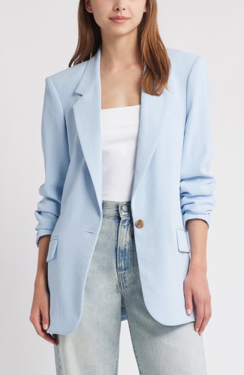 Open Edit Everyday One-button Linen Blend Blazer In Blue