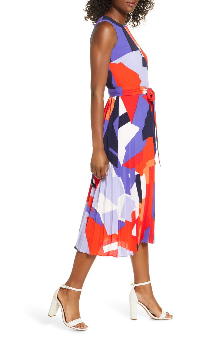 Sleeveless Fit & Flare Midi Dress, Alternate, color, RED MULTI