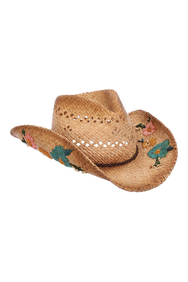 Embroidered Flower Raffia Western Hat, Main, color, TEA