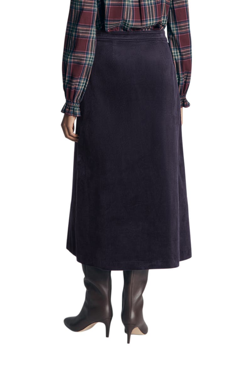 Val Button Front Corduroy Midi Skirt, Alternate, color, NAVY