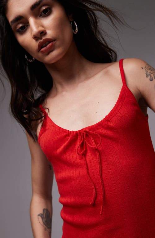 Topshop Pointelle Cotton Minidress In Red