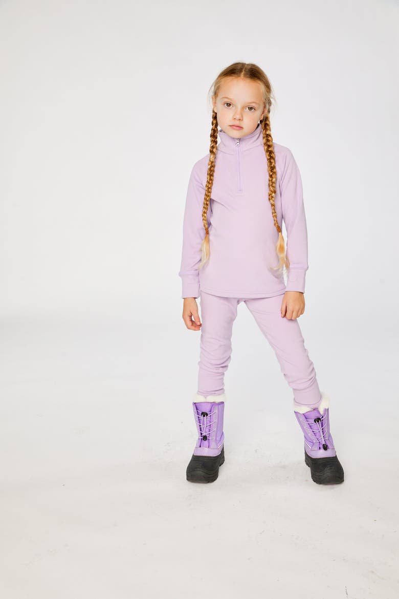 Girl Two Piece Brushed Half-Zip Top & Pants Thermal Underwear, Alternate, color, Lavender