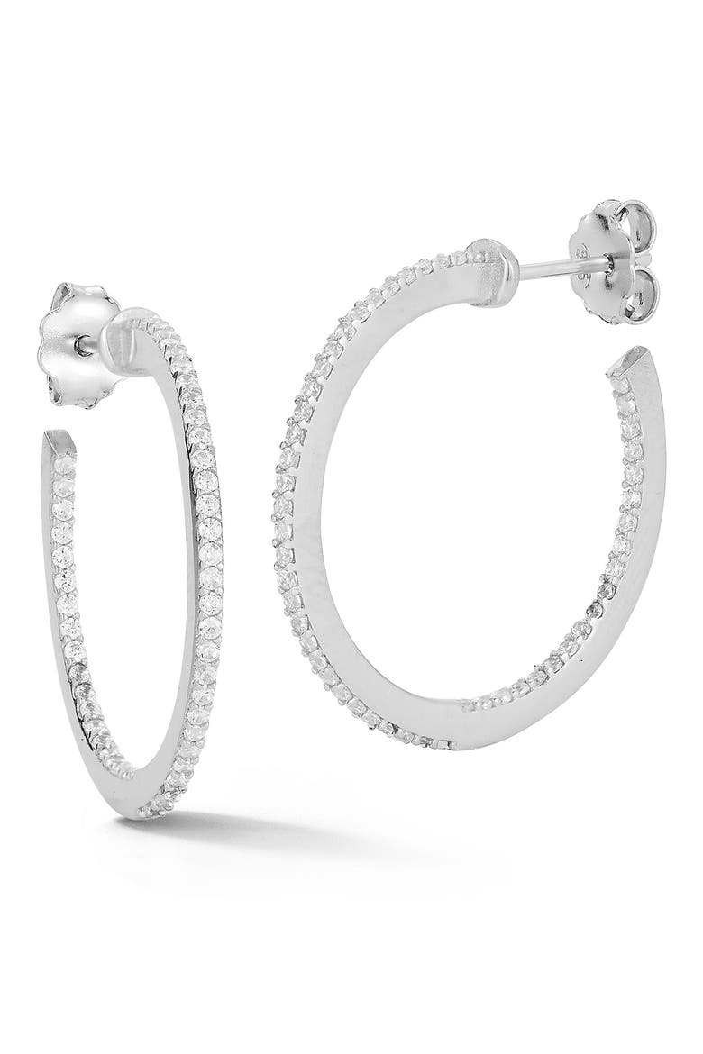 Cubic Zirconia Hoop Earrings, Main, color, SILVER