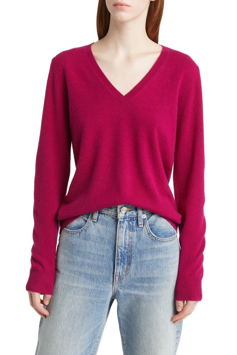 Cashmere V-Neck Sweater, Main, color, PINK PLUMIER