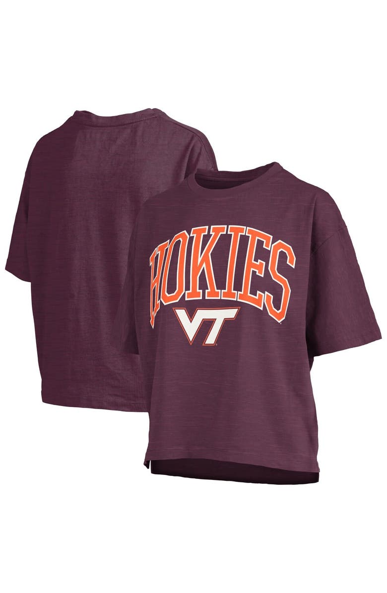 PRESSBOX Women's Pressbox Maroon Virginia Tech Hokies Nelson Arch Over Logo Waist Length Oversized Slub T-Shirt, Main, color, Maroon