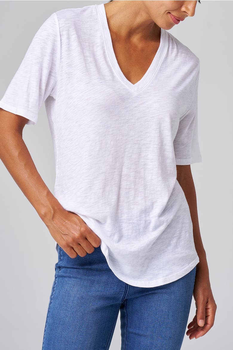 Slub Jersey V-Neck Elbow Sleeve Tee, Alternate, color, White