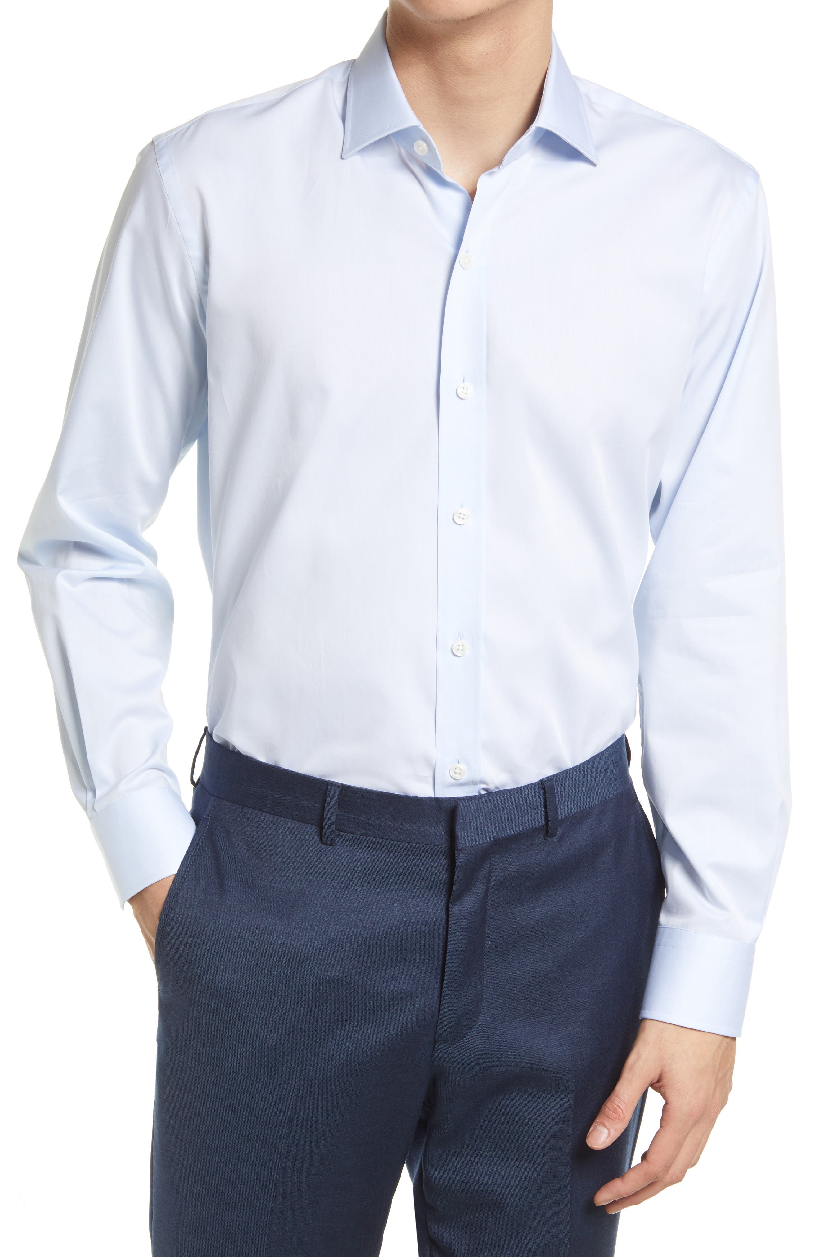 Ledbury Tailored Fit Solid Blue Dress Shirt (Men) | Nordstromrack