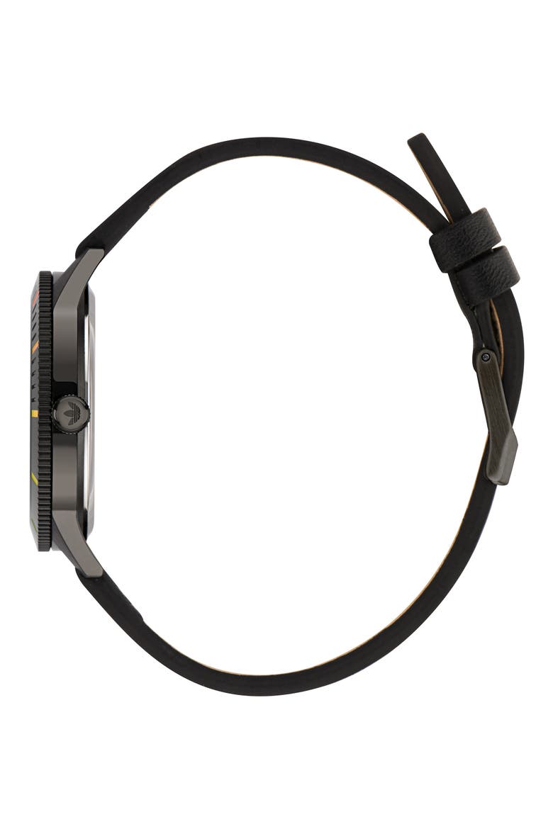 Edition Three Icon Leather Strap Watch, 36mm, Alternate, color, BLACK/ BLACK/ BLACK