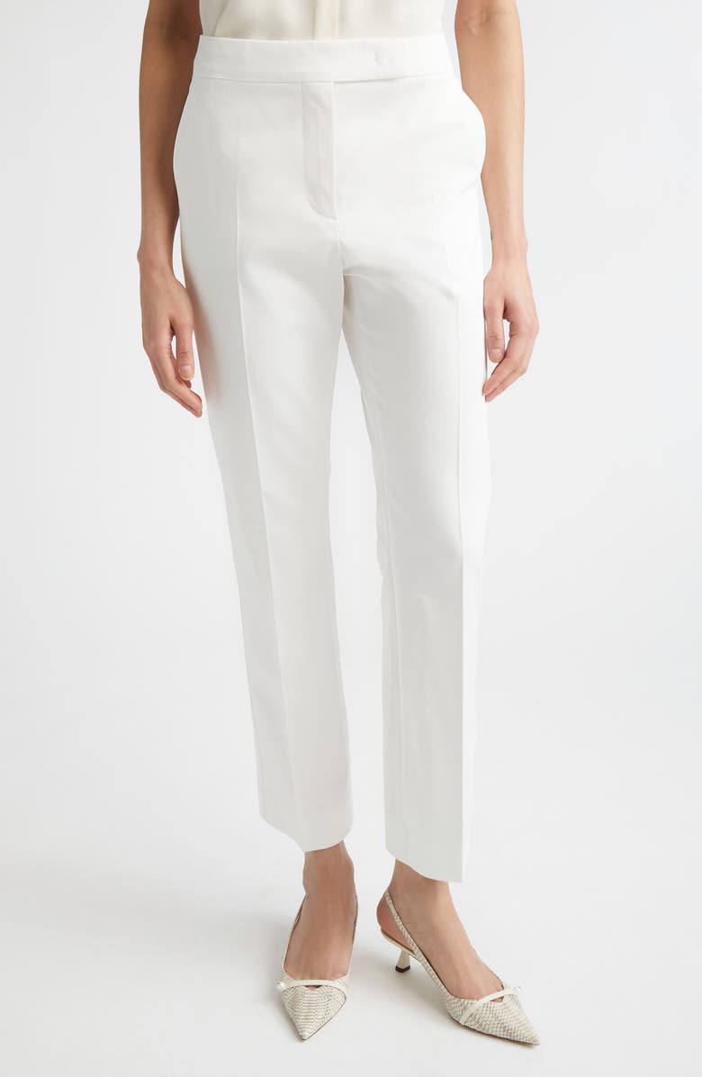 Max Mara Okra Crop Stretch Cotton Straight Leg Pants, Main, color, Silk