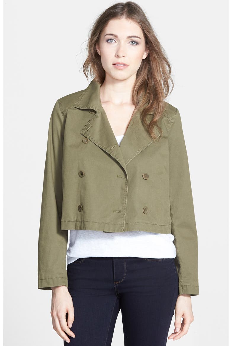 The Fisher Project High Collar Double Breasted Short Jacket, Main, color, OLIVE