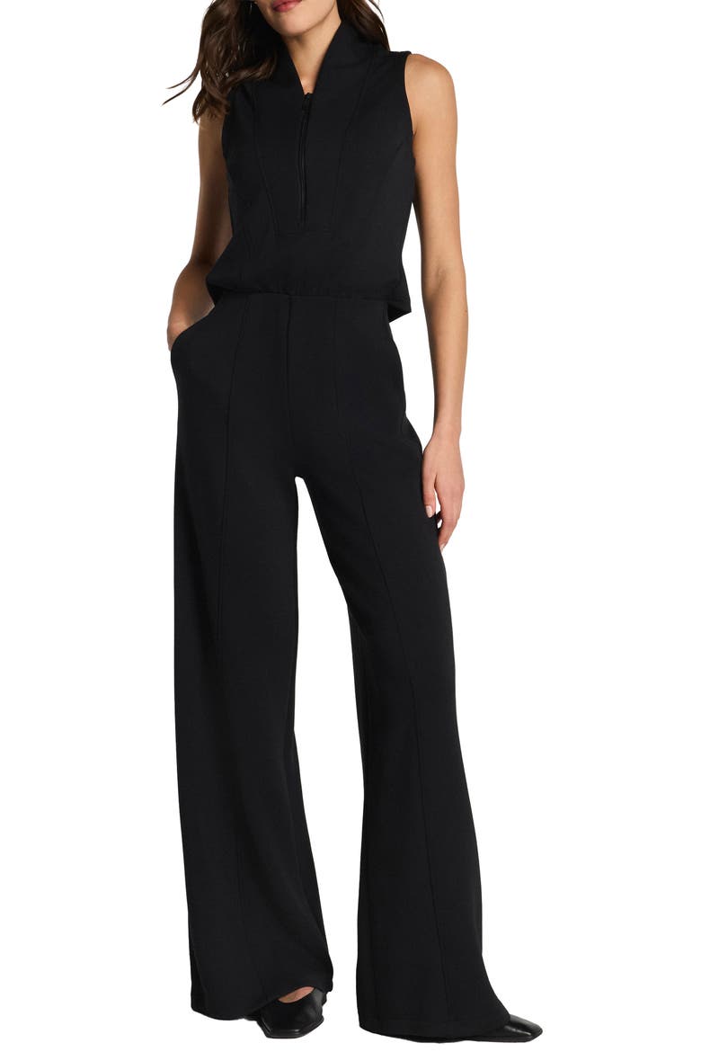AirEssentials Shawl Collar Half Zip Jumpsuit, Main, color, VERY BLACK