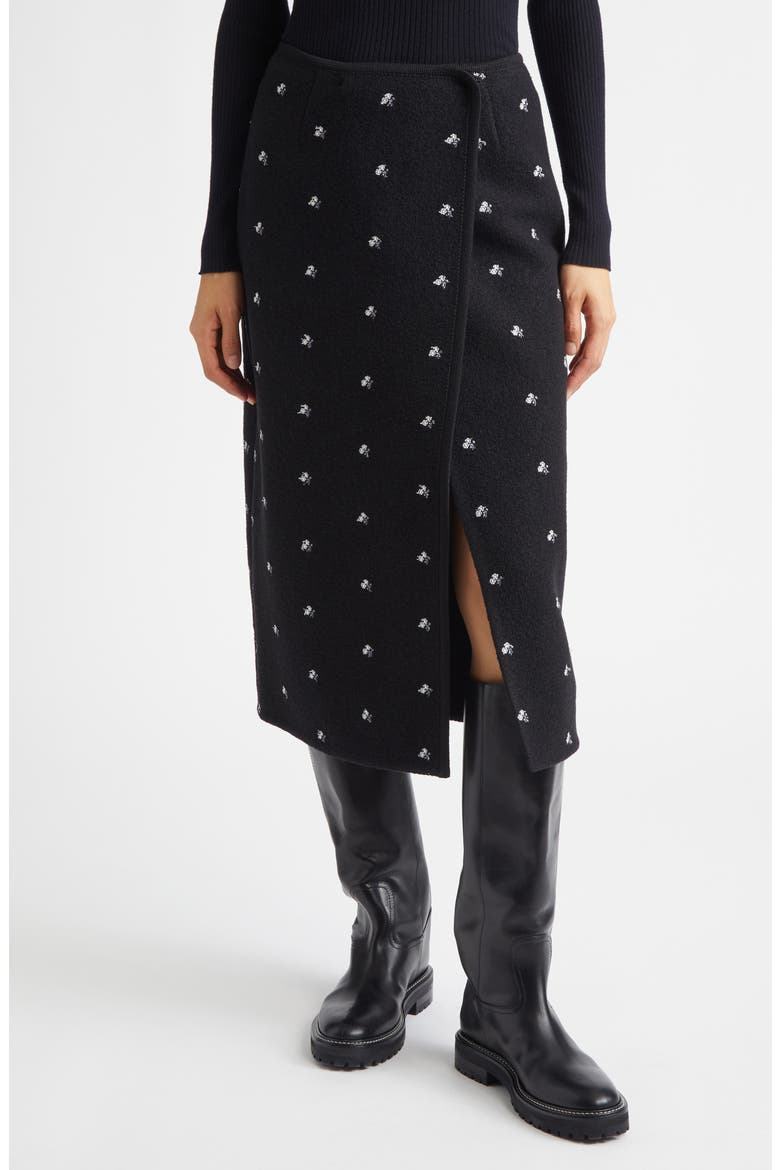 Walker Floral Embroidered Wool Fleece Wrap Skirt, Main, color, BLACK FLOWERS