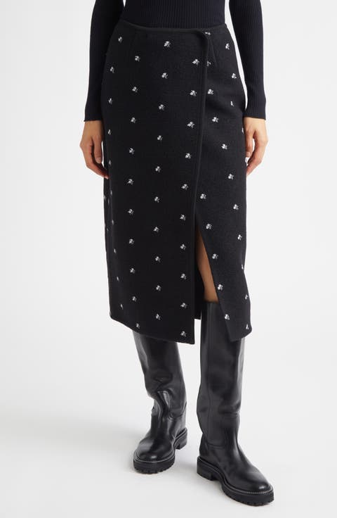 Walker Floral Embroidered Wool Fleece Wrap Skirt