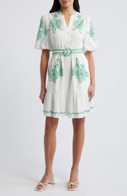 Eliza J Embroidered Short Sleeve Cotton Shirtdress