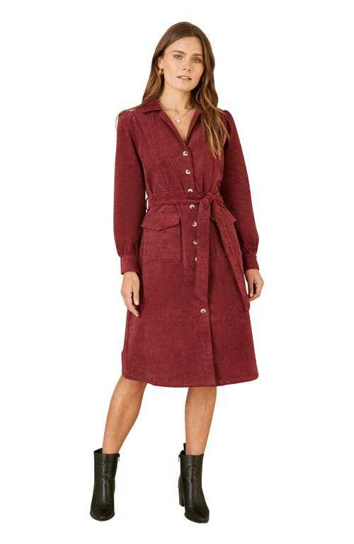 Yumi Cord Midi Shirt Dress In Red