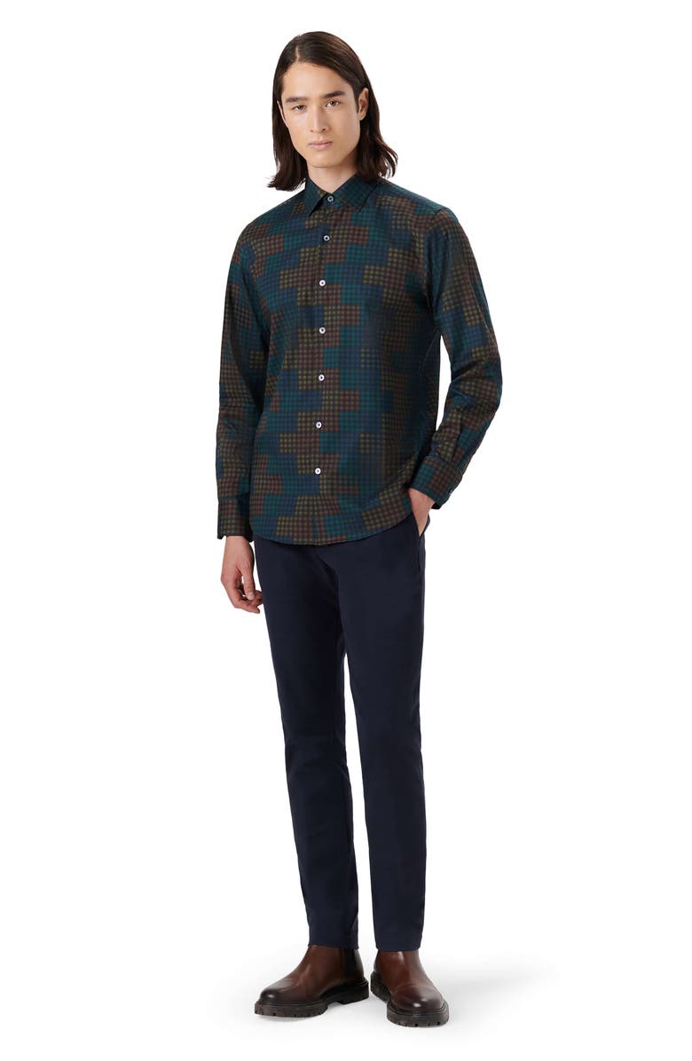 Bugatchi Shaped Fit Check Stretch Button-Up Shirt, Alternate, color, 