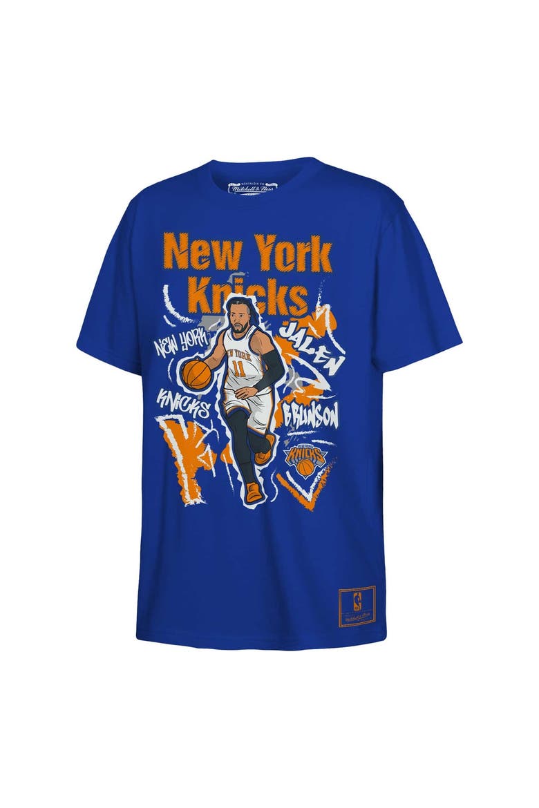 Youth Mitchell & Ness Jalen Brunson Blue New York Knicks Chalked Up Player T-Shirt, Main, color, Blue