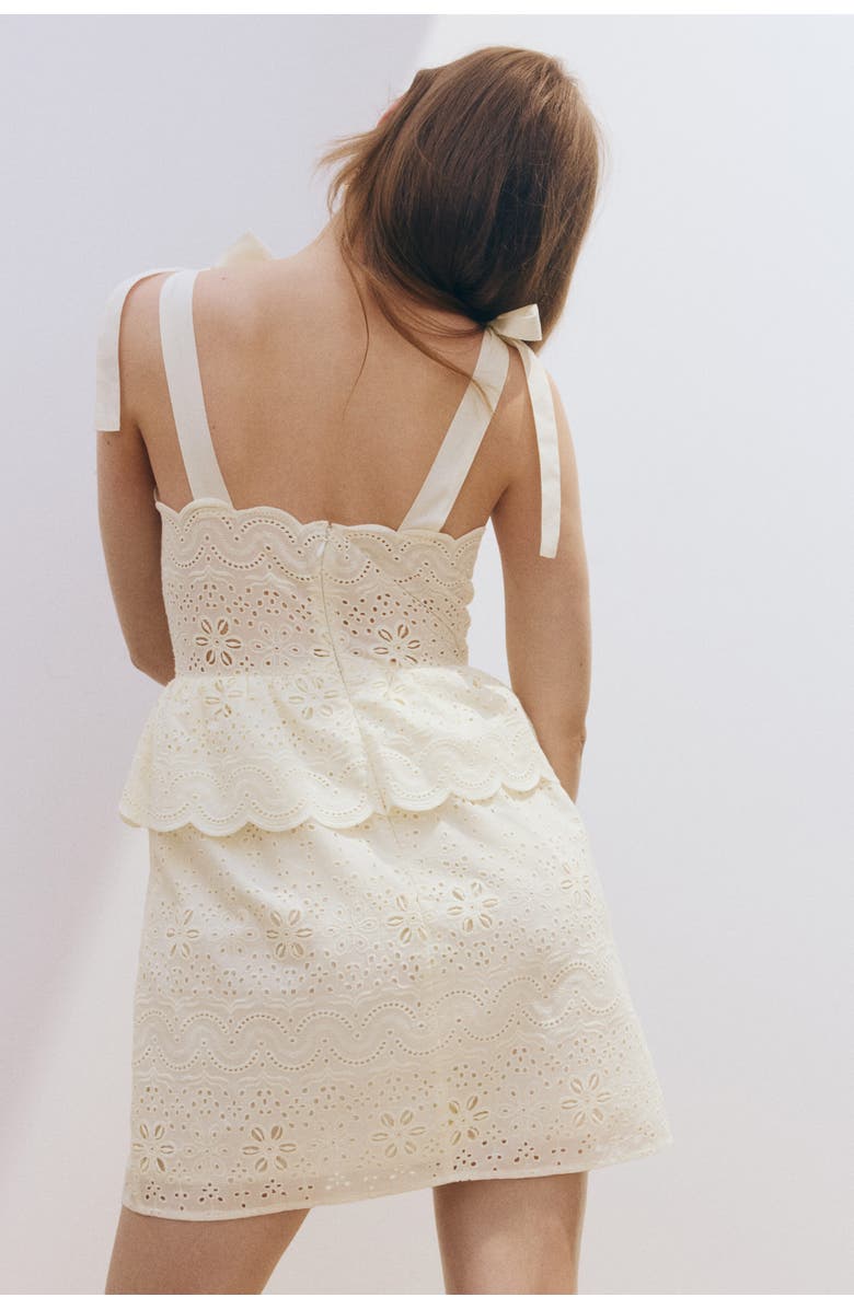 H&M Tie-strap Broderie Anglaise Dress, Alternate, color, Cream