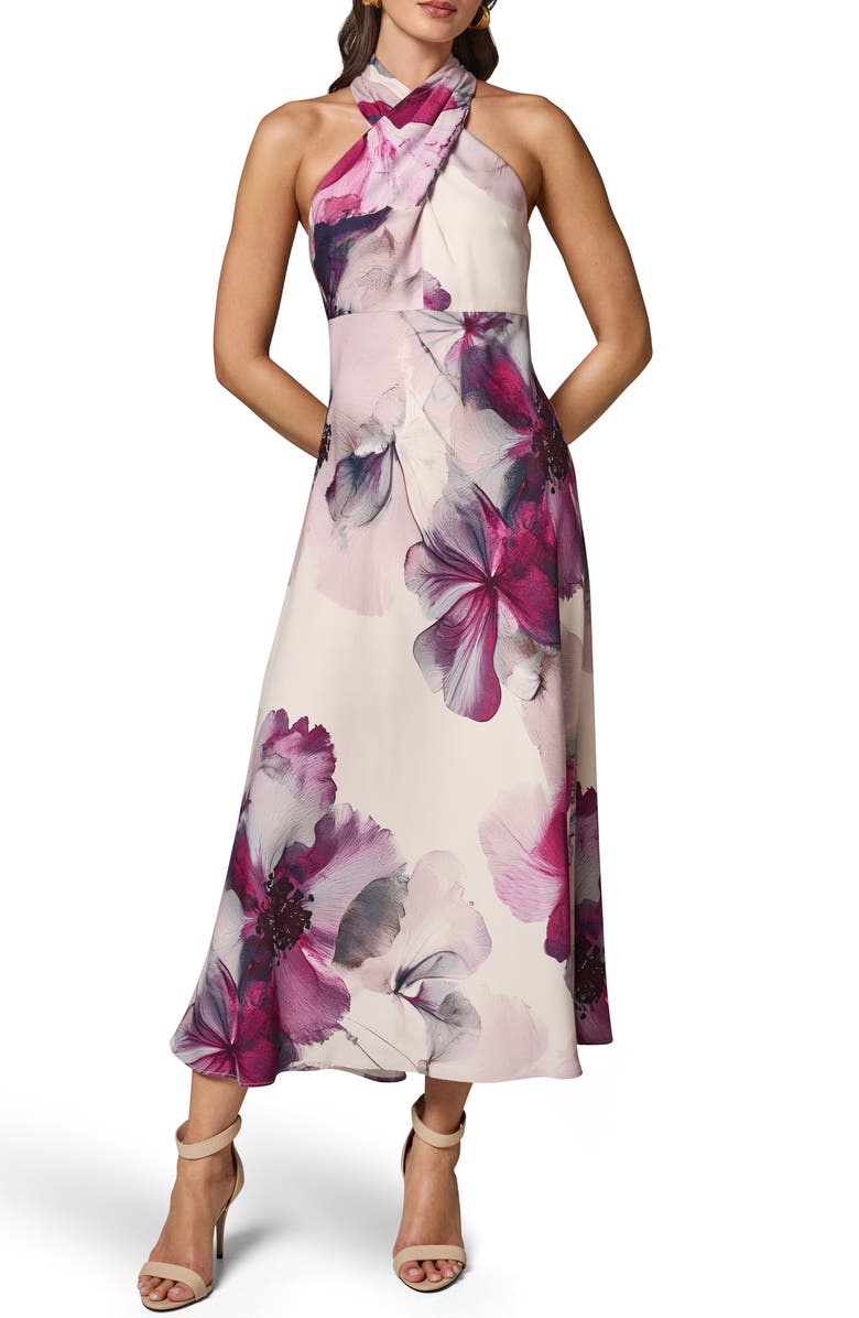 Donna Karan New York Floral Halter Midi Dress, Main, color, Sangria Multi