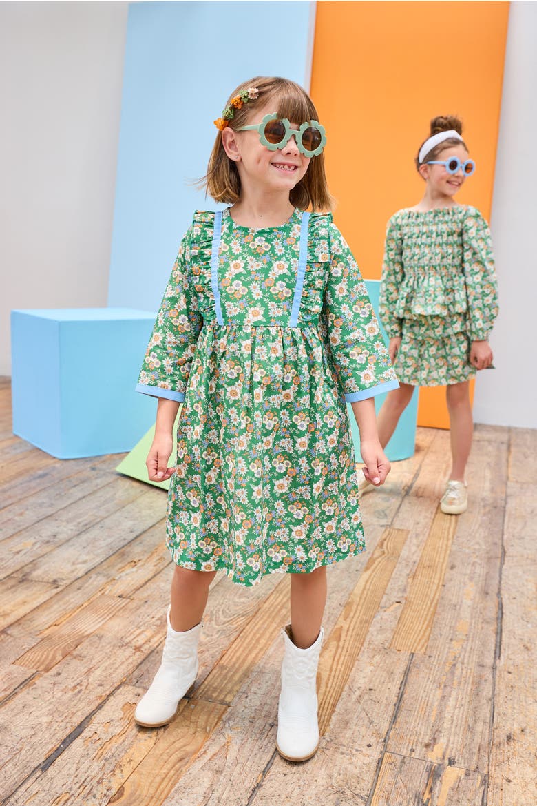 Kids' Floral Ruffle Porto Dress, Alternate, color, Greenwich Garden Green
