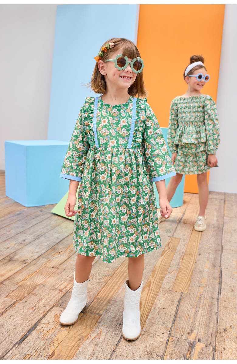 BISBY Kids' Floral Ruffle Porto Dress, Alternate, color, Greenwich Garden Green
