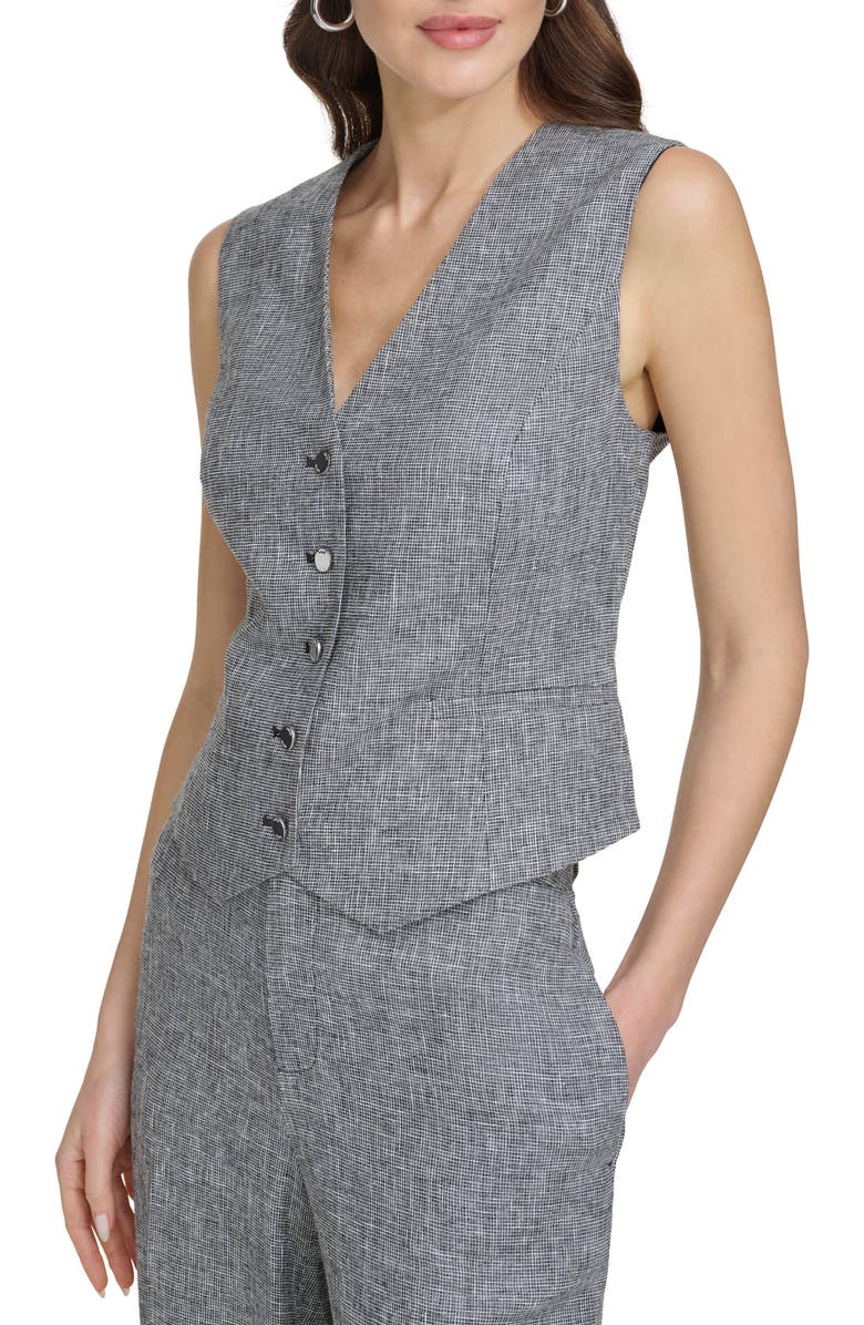 DKNY Check Linen Blend Suiting Vest, Alternate, color, Black/ White