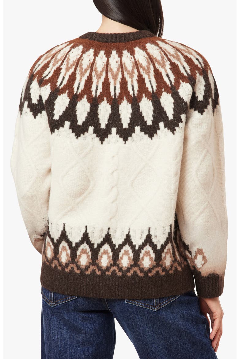 Fair Isle Cable Sweater, Alternate, color, IVORY BROWN FAIRISLE
