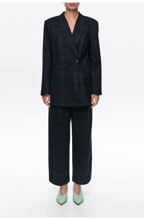 Checked Barrel-Leg Trousers