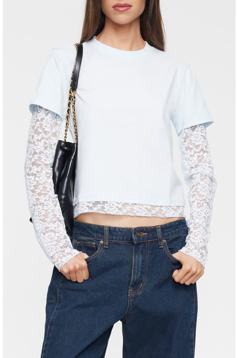 Baby Bottega Lace Trim Layered Tee, Main, color, SOFT BLUE