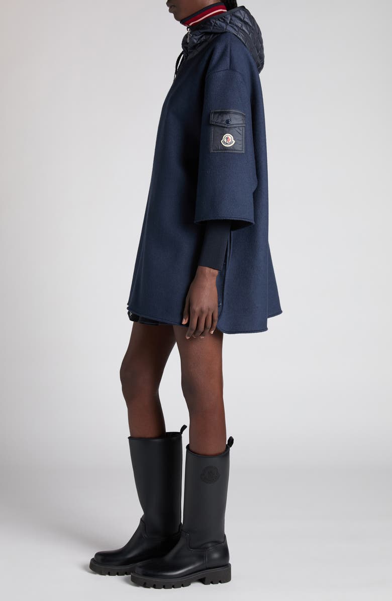 Moncler Wool Blend Felt Hooded Cape, Alternate, color, Navy