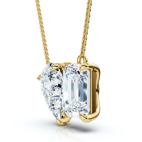 Bliss Diamond 2ct Toi Et Moi Pear And Emerald Diamond Pendant 14k Gold 18" Necklace Lab Grown In Yellow Gold