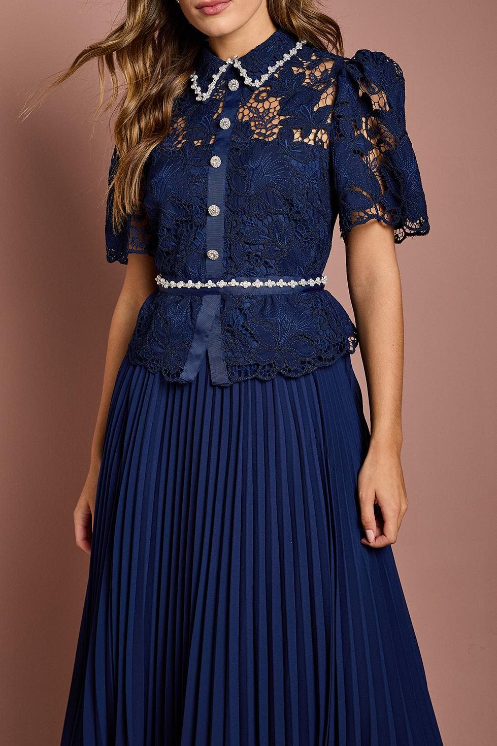 navy lace top dress Womens Love & Roses Navy Lace Short Sleeve Midi Dress US 8