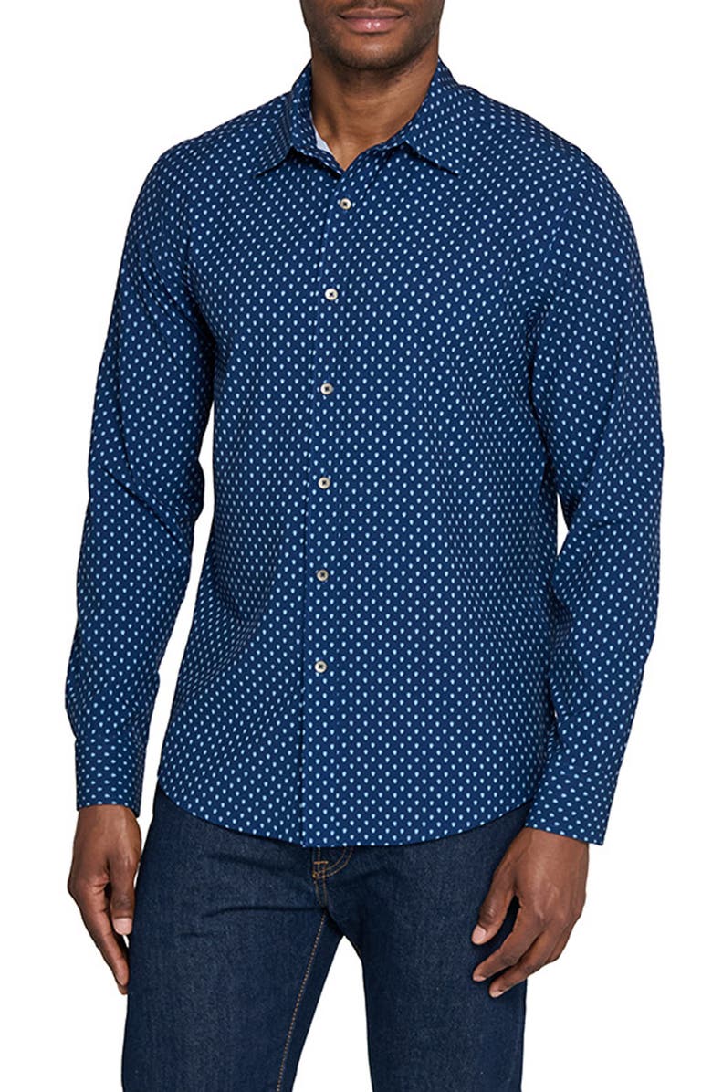 W.R.K Basic Slim Fit Navy Micropaisley Performance Button-Up Shirt, Main, color, Navy