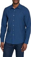 W.R.K Basic Slim Fit Navy Micropaisley Performance Button-Up Shirt