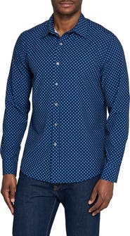 W.R.K Basic Slim Fit Navy Micropaisley Performance Button-Up Shirt