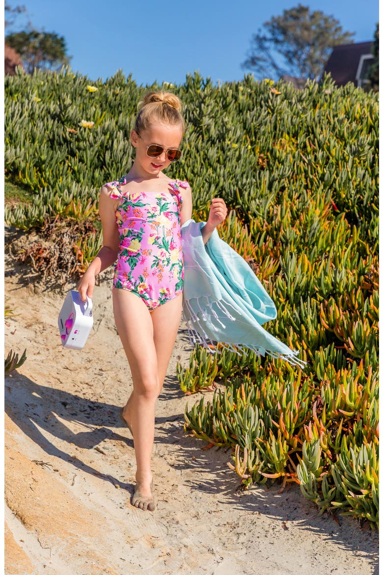 Kids' Maddy Bow One-Piece Swimsuit, Alternate, color, DAHLIA