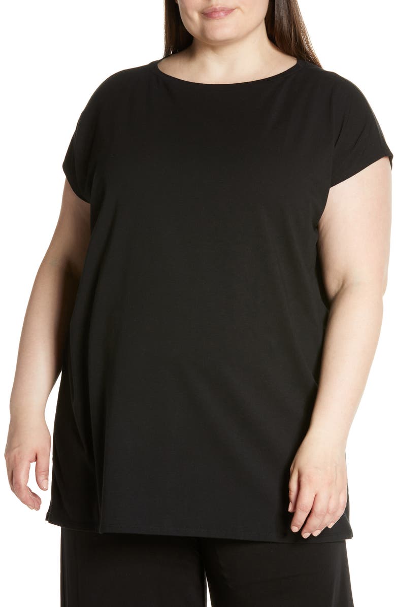 Eileen Fisher Zip Hem Stretch Organic Cotton Tunic Top, Main, color, 