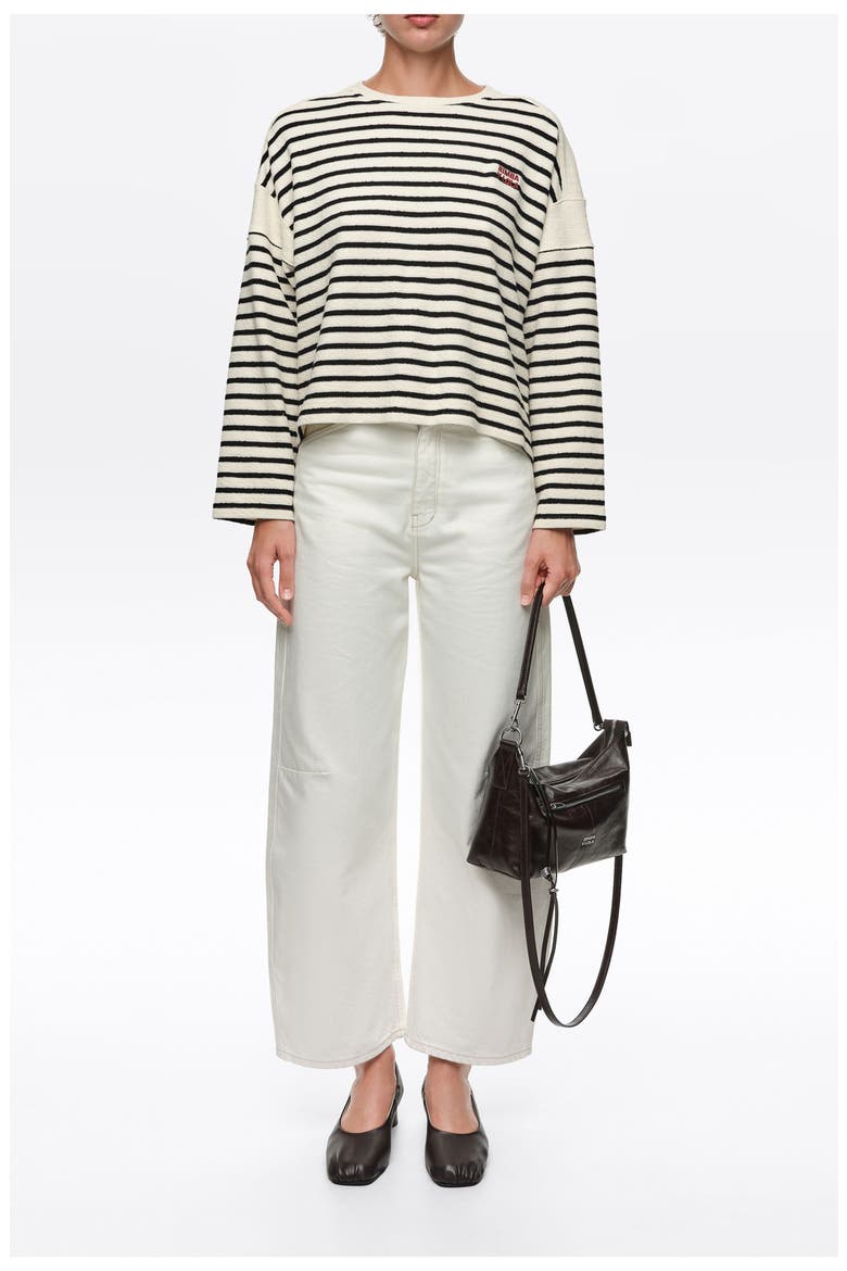 Striped Cotton Boat Neck T-Shirt, Alternate, color, IVORY