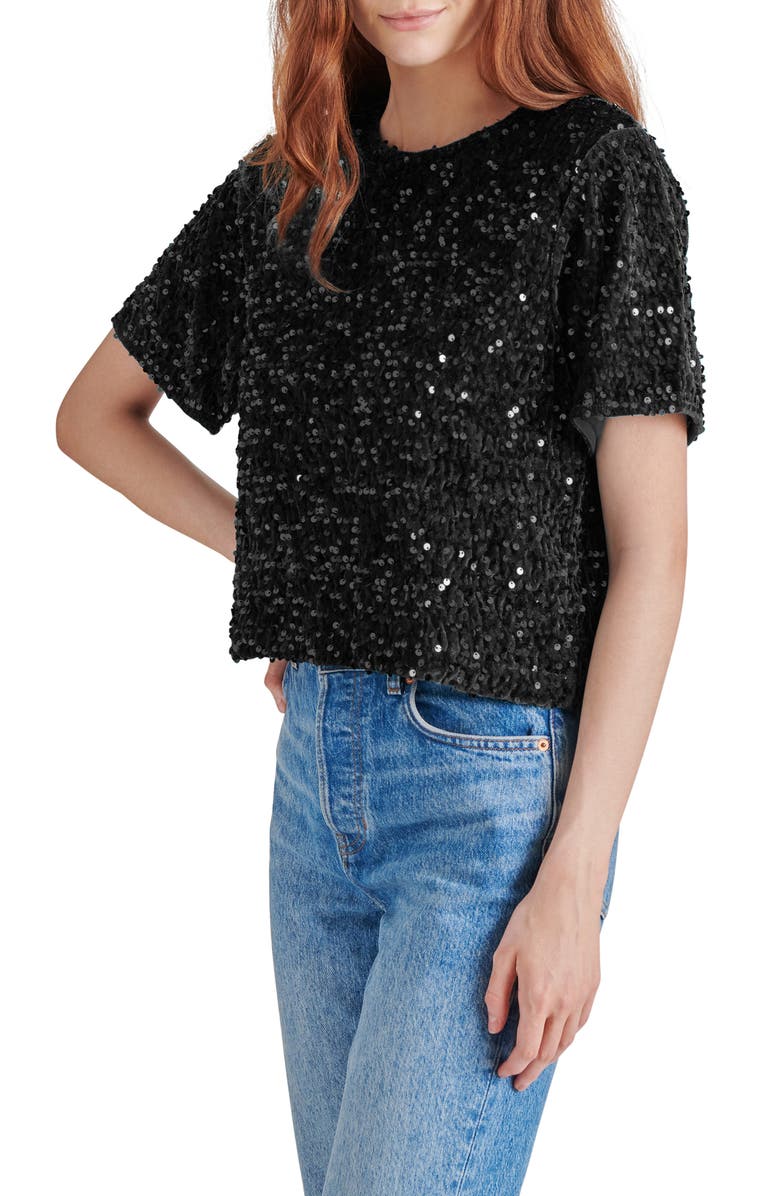 Steve Madden Cressa Sequin T-Shirt, Alternate, color, Black