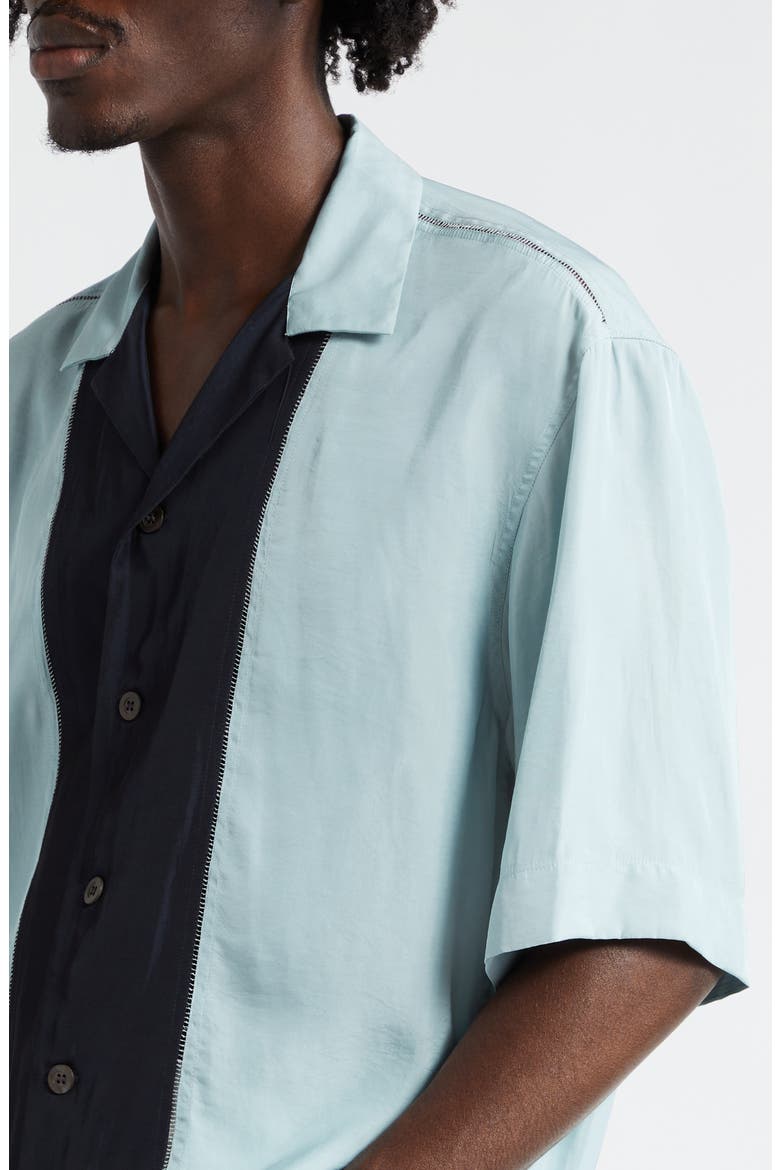 Curbank Colorblock Ladder Stitch Satin Camp Shirt, Alternate, color, LIGHT BLUE 514
