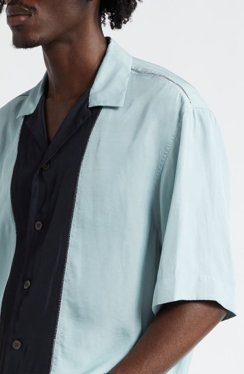 Dries Van Noten Curbank Colorblock Ladder Stitch Satin Camp Shirt, Alternate, color, 