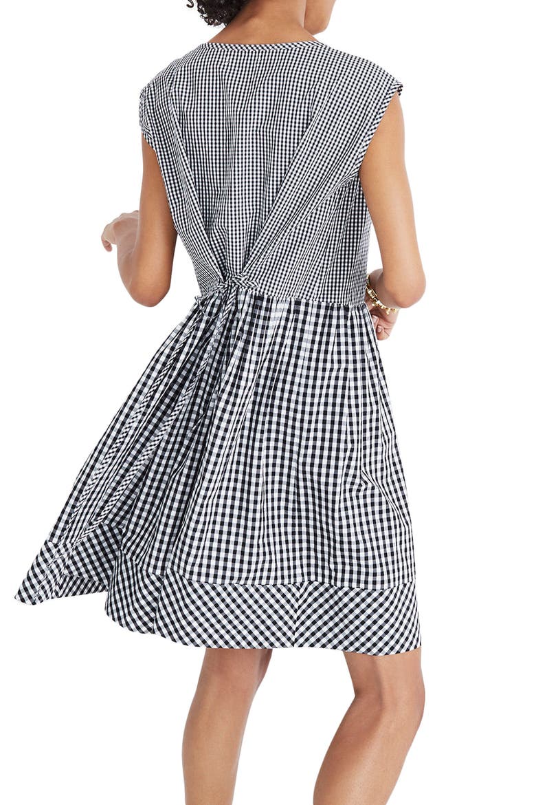 Gingham Tie Back Minidress, Alternate, color, TRUE BLACK