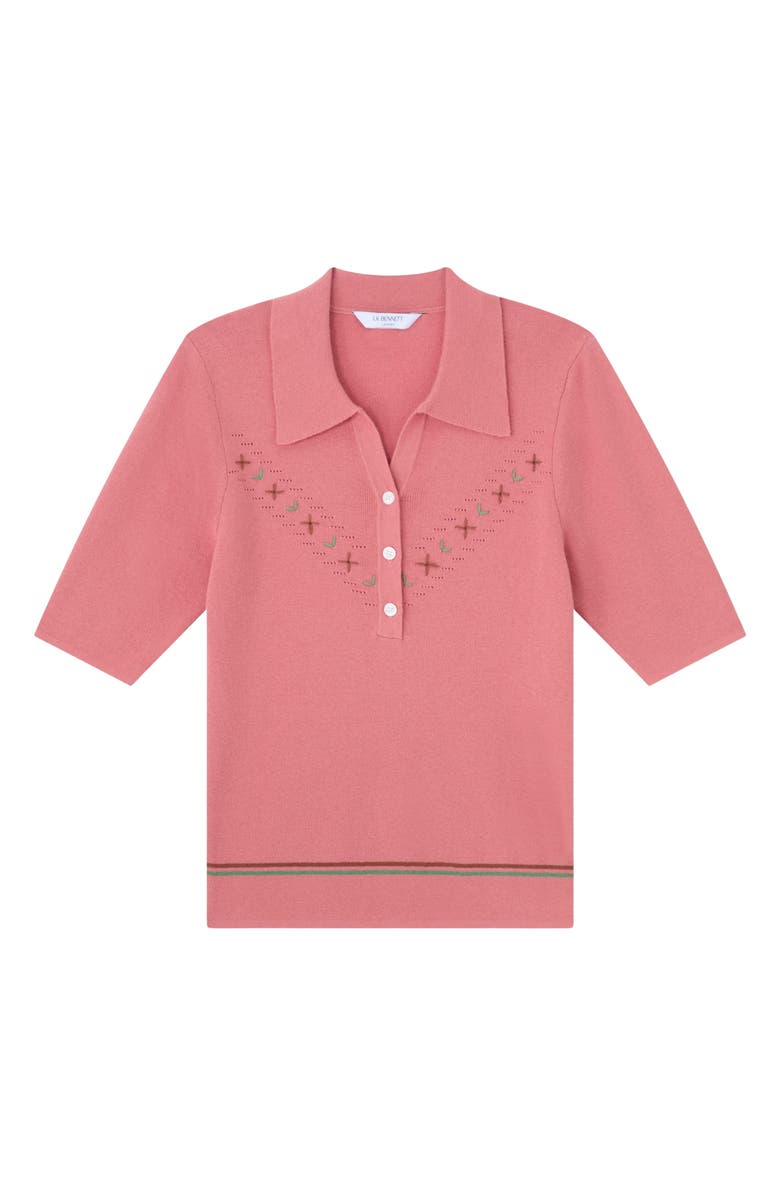 LK Bennett Fiona Embroidered Pointelle Cotton & Wool Polo Sweater, Alternate, color, 
